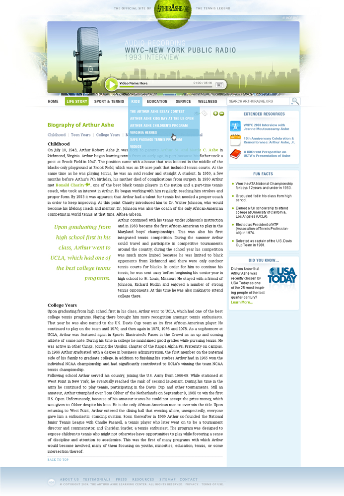 Arthur Ashe - Video Page