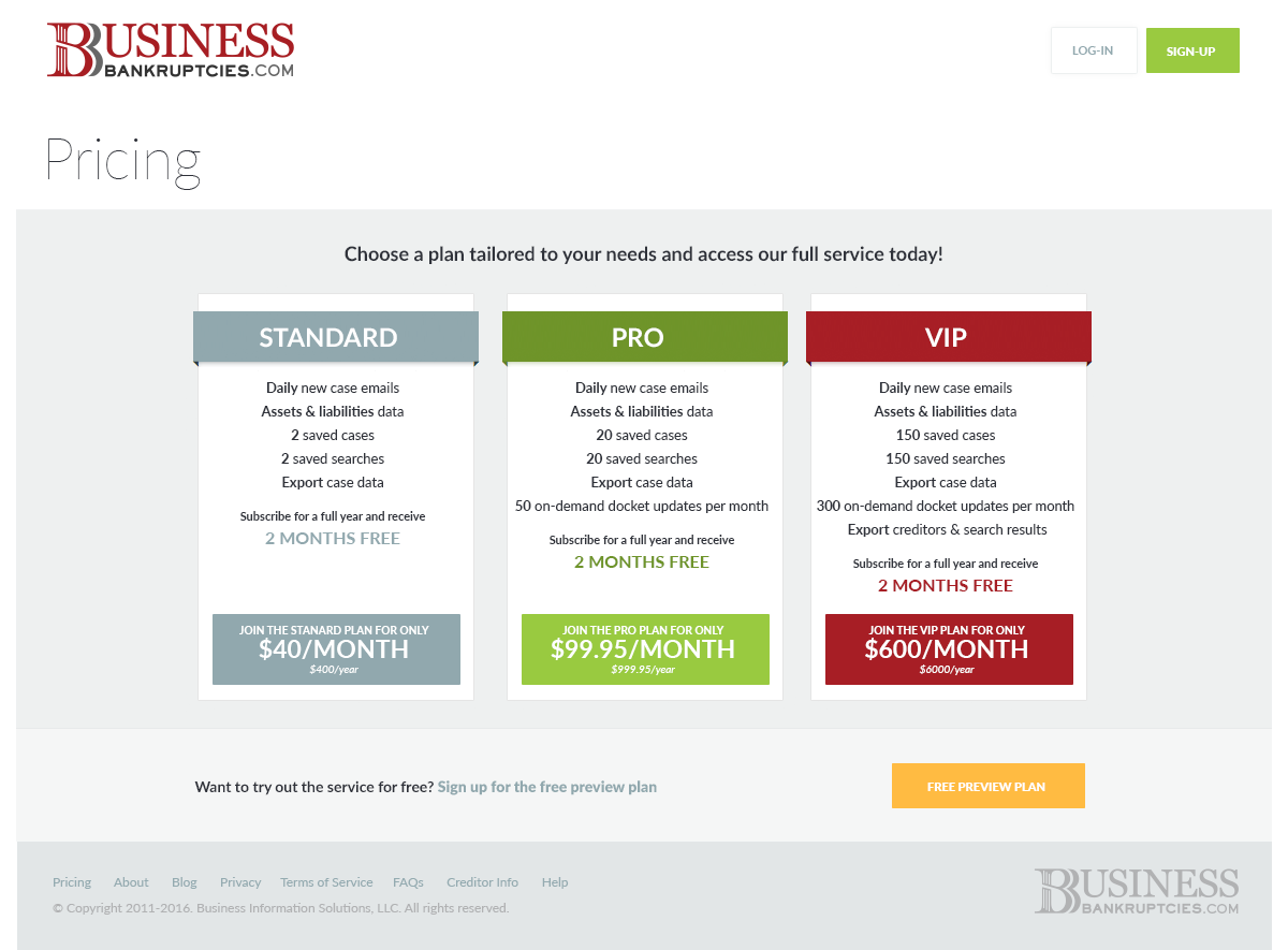 BusinessBankruptcies.com - Pricing BusinessBankruptcies.com - Pricing
