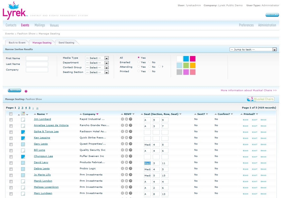 Lyrek CEMS - Assign Seating